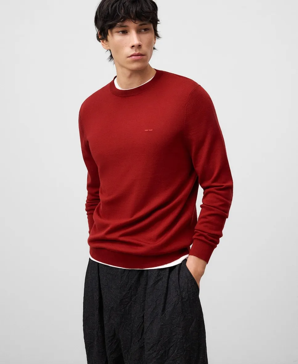 

Мужской джемпер с круглым вырезом из мериносовой шерсти Adolfo Dominguez, красный