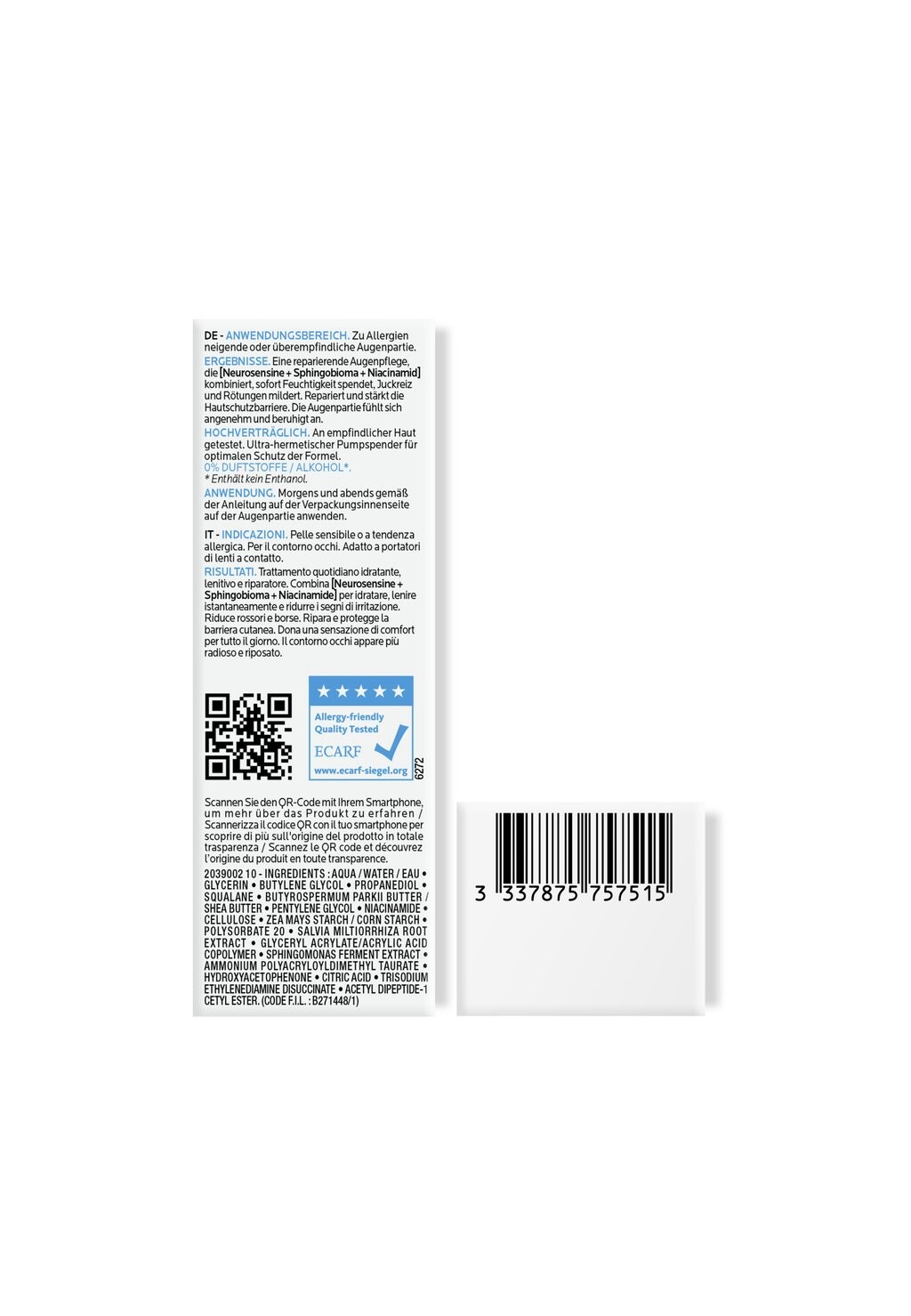 Крем для лица La Roche-Posay — Очищение лица FACE CARE CARING TOLERIANE DERMALLERGO AUGEN — фото 3
