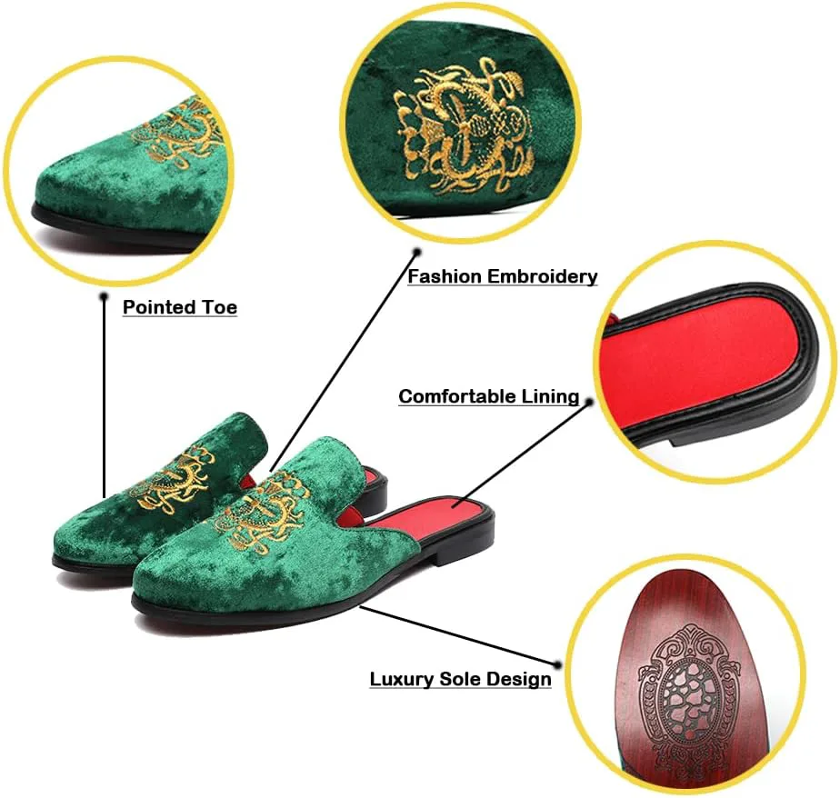 

Мужские кожаные тапочки FLQL, бархатные слиперы, лоферы без задника, модные мюли, сабо, противоскользящие сандалии и шлепанцы для мужчин и женщин, дизайнерские, размеры 7-13, зеленый