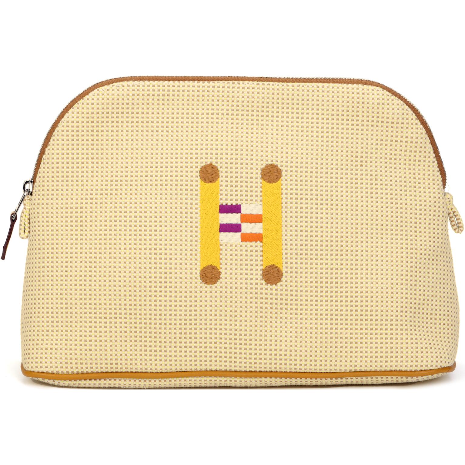 

HERMES Сумка боулинг из холста, Lemon with Ochre
