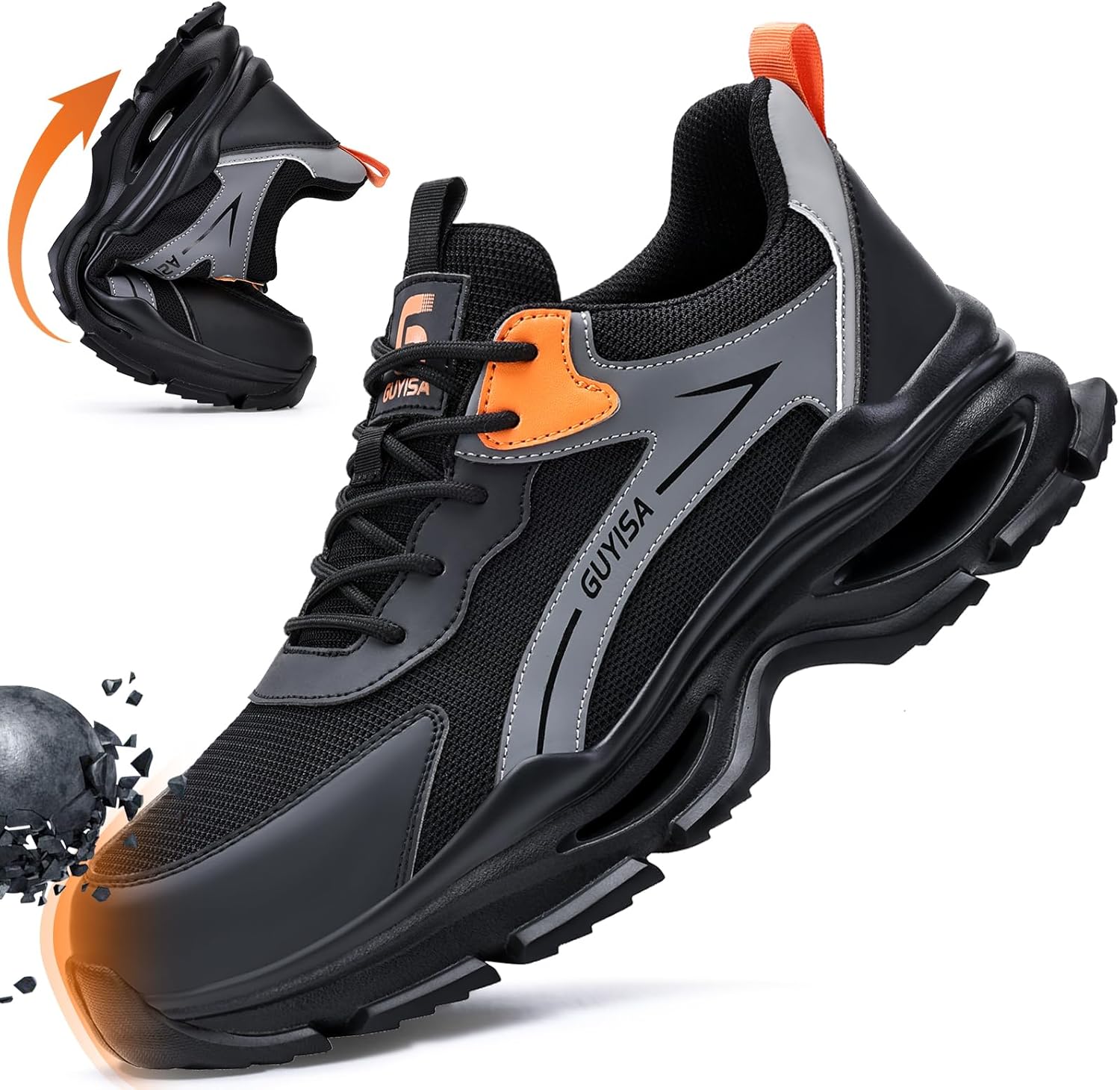 

Мужские ботинки с стальным носком, легкие, с защищенной подошвой, безопасная обувь для работы, удобные для строительных и складских работ Gsutenmre, черный