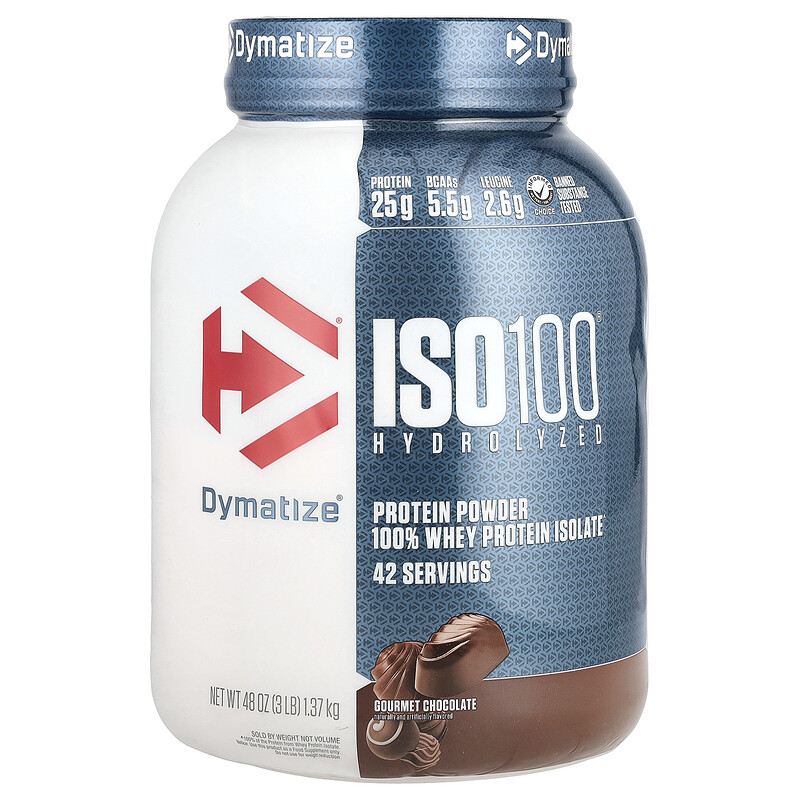

Dymatize, ISO100, гидролизованный, 100% изолят сывороточного протеина, шоколад для гурманов, 1,4 кг (3 фунта)