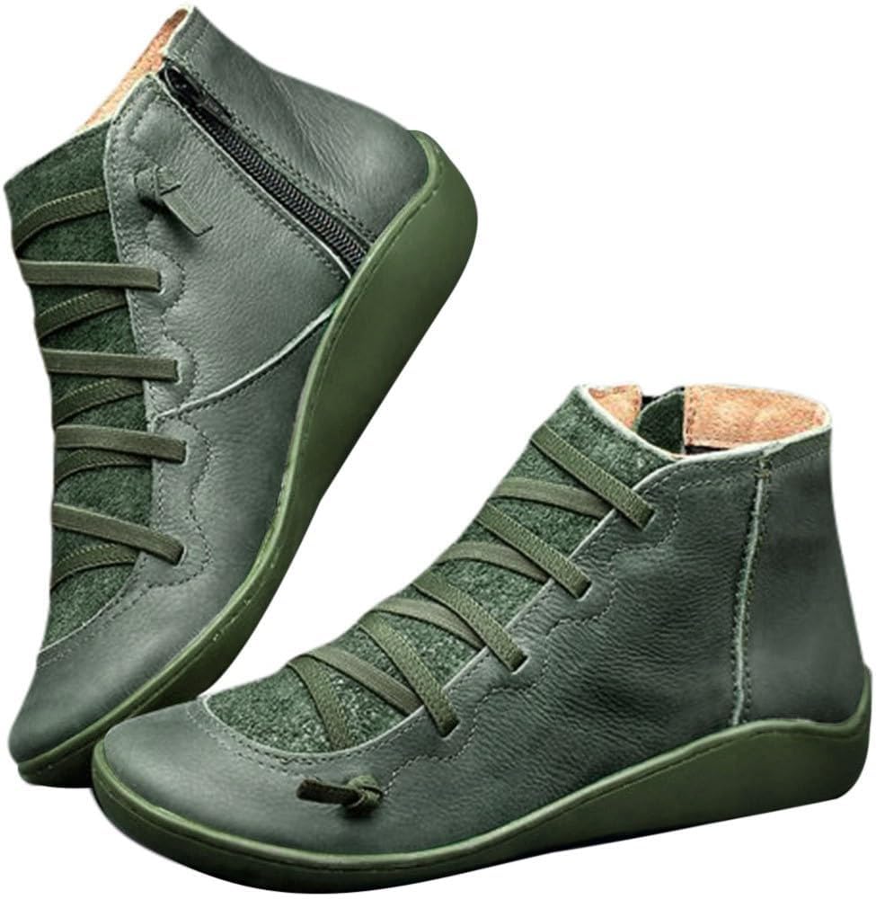 

Женские ботильоны без каблука 2024 года с поддержкой свода стопы, модные ботинки на шнуровке с боковой молнией Generic, зеленый