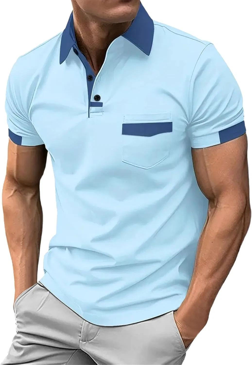 Поло мужское с контрастной отделкой, Generic, Z Light Blue