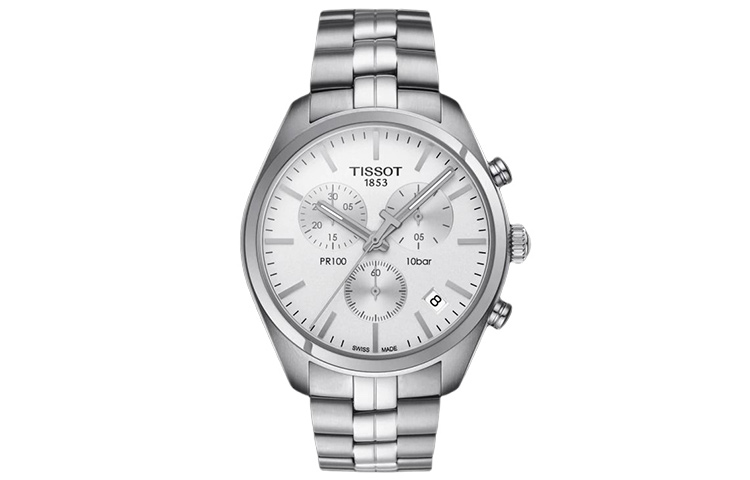 

TISSOT Часы PR100 Collection Quartz Movement Men's Watch Watch 41mm Silver Dial Stainless Steel Watchband, Silver Dial