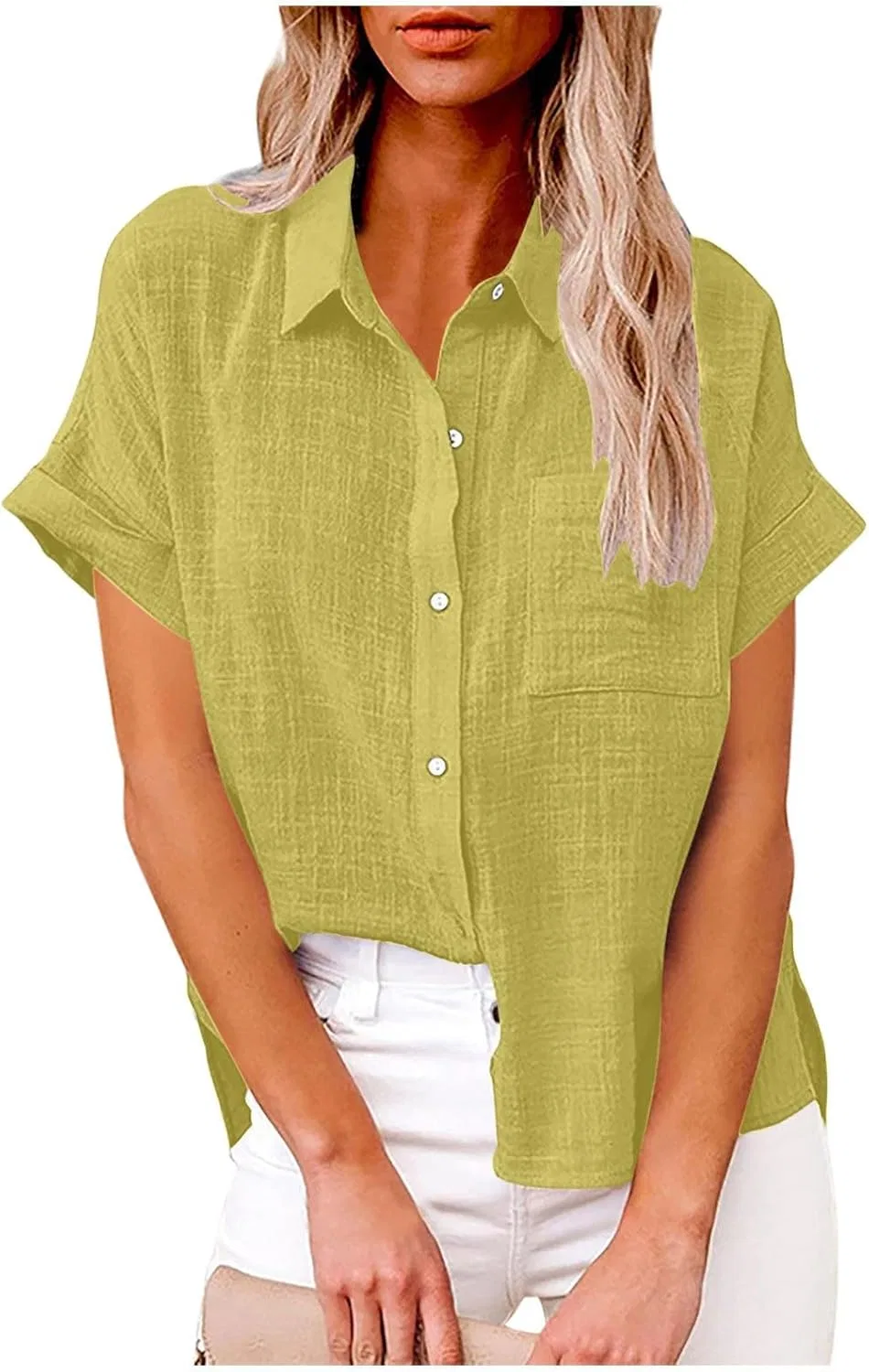 Блуза льняная оверсайз с коротким рукавом, цвет 04-mint Green