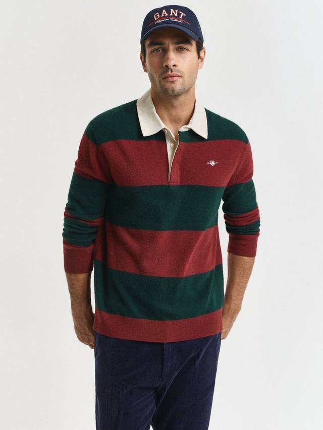 

Рубашка-поло регби с длинным рукавом из шерстяной смеси в полоску GANT, Green/Red