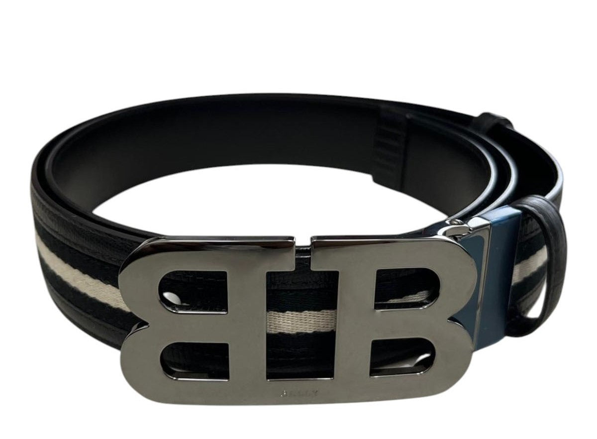

Bally 6303775 Mirror B Двусторонний кожаный ремень в полоску/черный