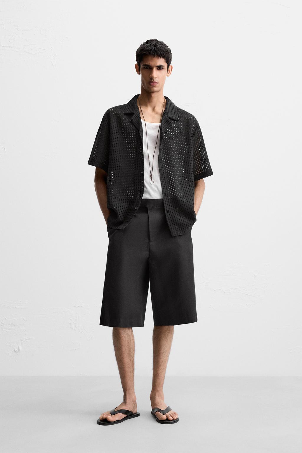 

Открытая жаккардовая рубашка ZARA, черный
