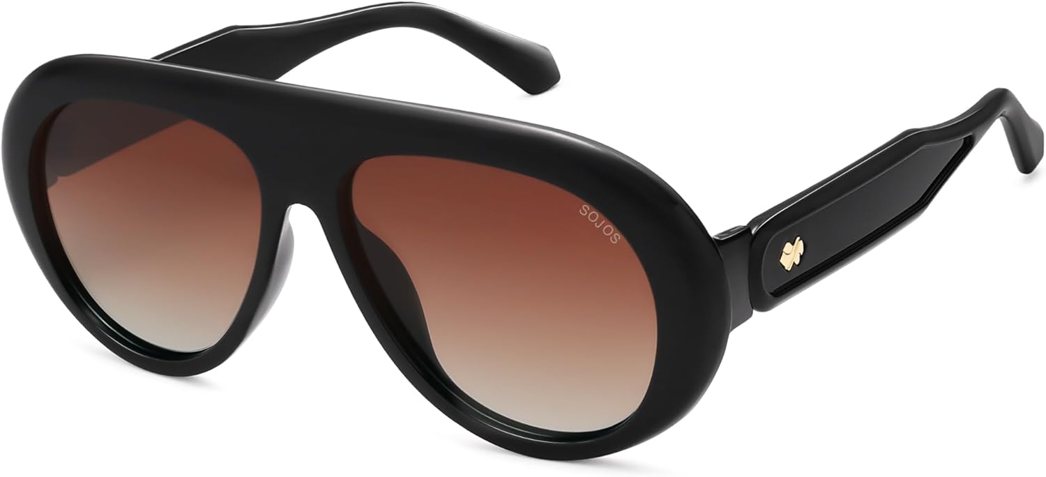 

SOJOS Модные солнцезащитные очки-авиаторы увеличенного размера с поляризацией, для женщин и мужчин, в стиле ретро-винтаж 70-х, с защитой от УФ-излучения, модель SJ2390, Black/Dark Brown Grading