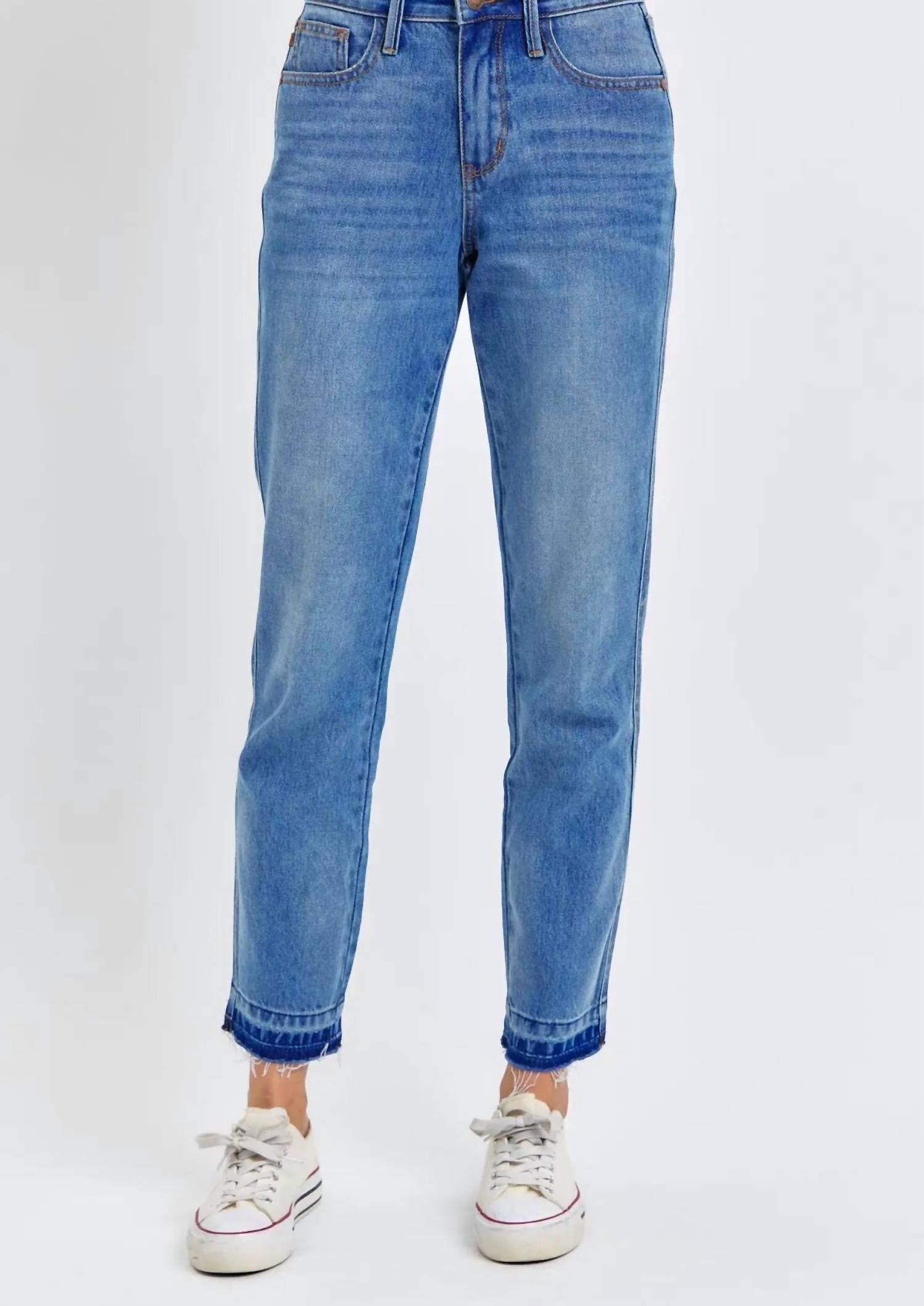 

Джинсы бойфренда Rigid Magic Release Hem, средне-синего цвета Judy Blue