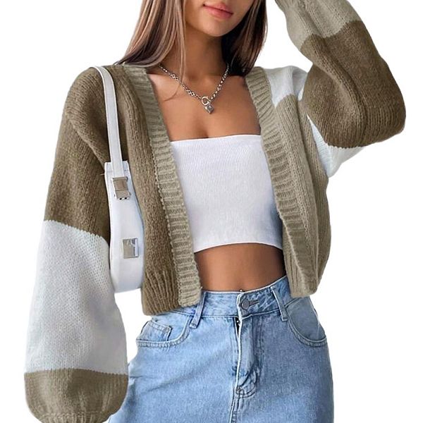

Женский укороченный кардиган с длинным рукавом и цветными блоками Yesfashion