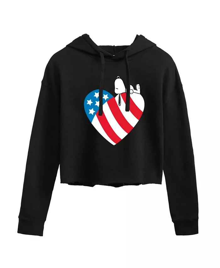 

Модный молодежный кроп-худи с графикой флага и героем Peanuts Snoopy Hybrid Apparel, черный
