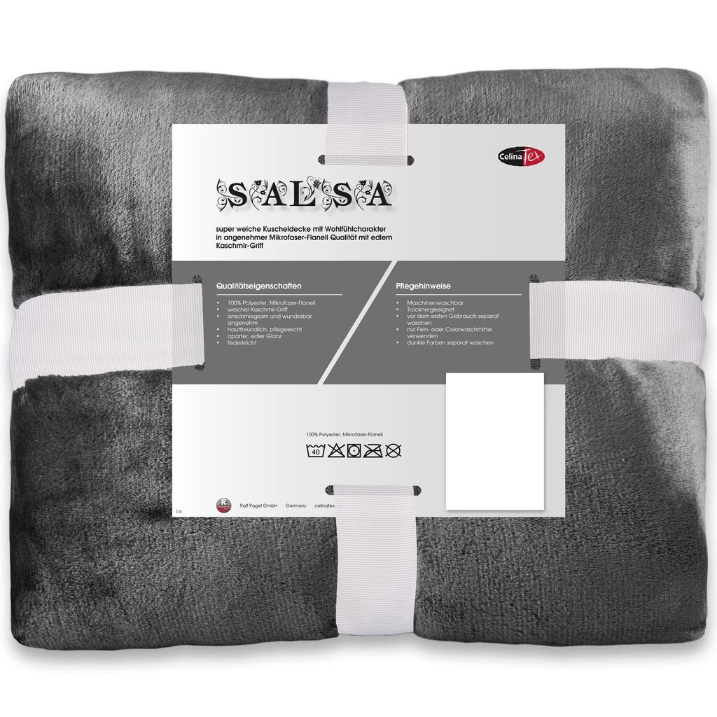 

Одеяло Salsa 150х200 чёрное полиэстер микрофланель 240г/м² CelinaTex, серый
