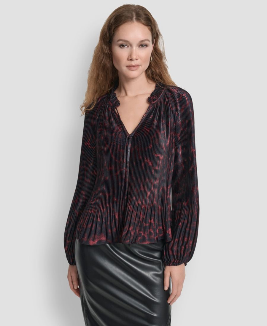 

Женская блузка с длинными рукавами и складками DKNY, Merlot Cheetah