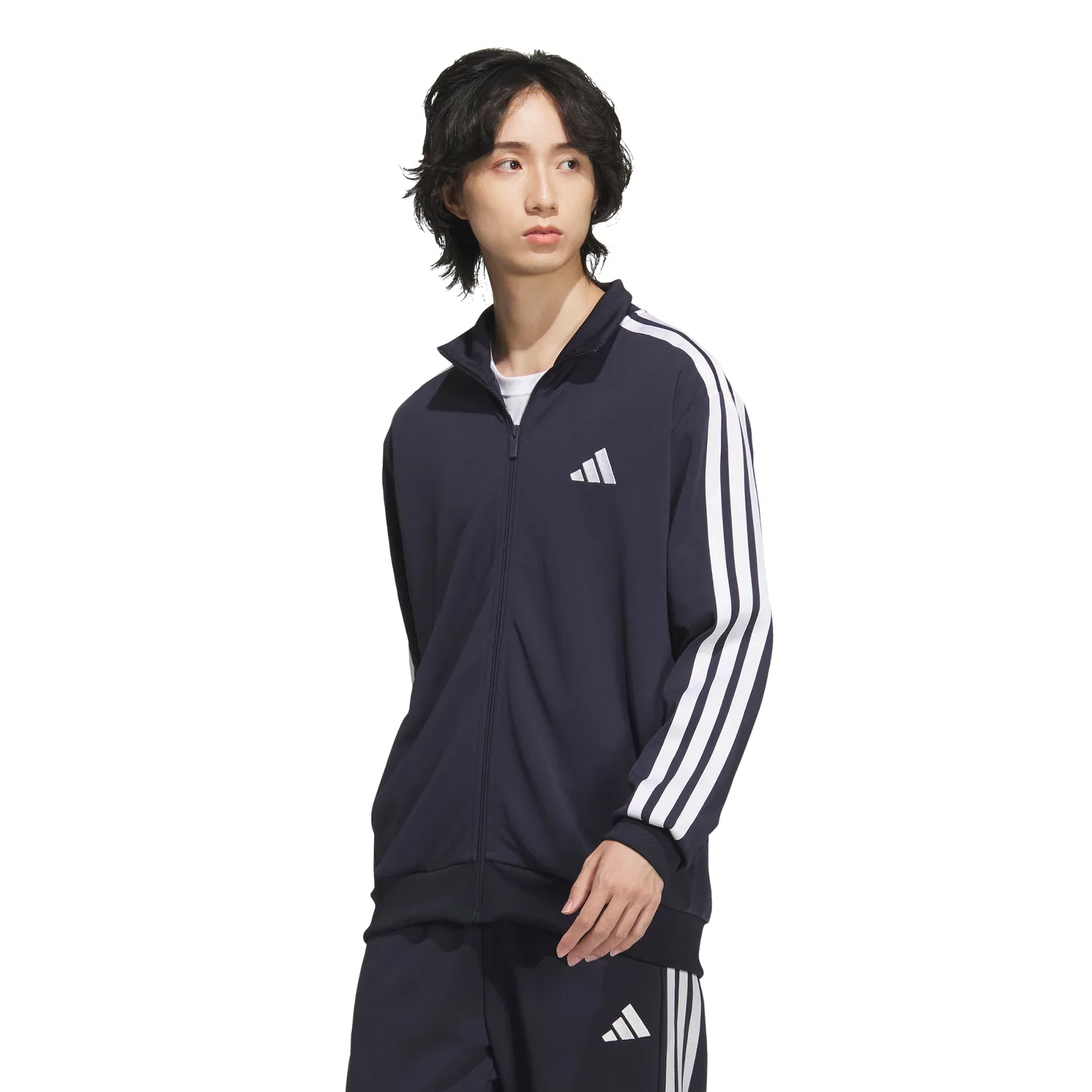 Мужская спортивная куртка 3S Regular Fit Doubleknit Track Jacket чёрная от Adidas — фото 4
