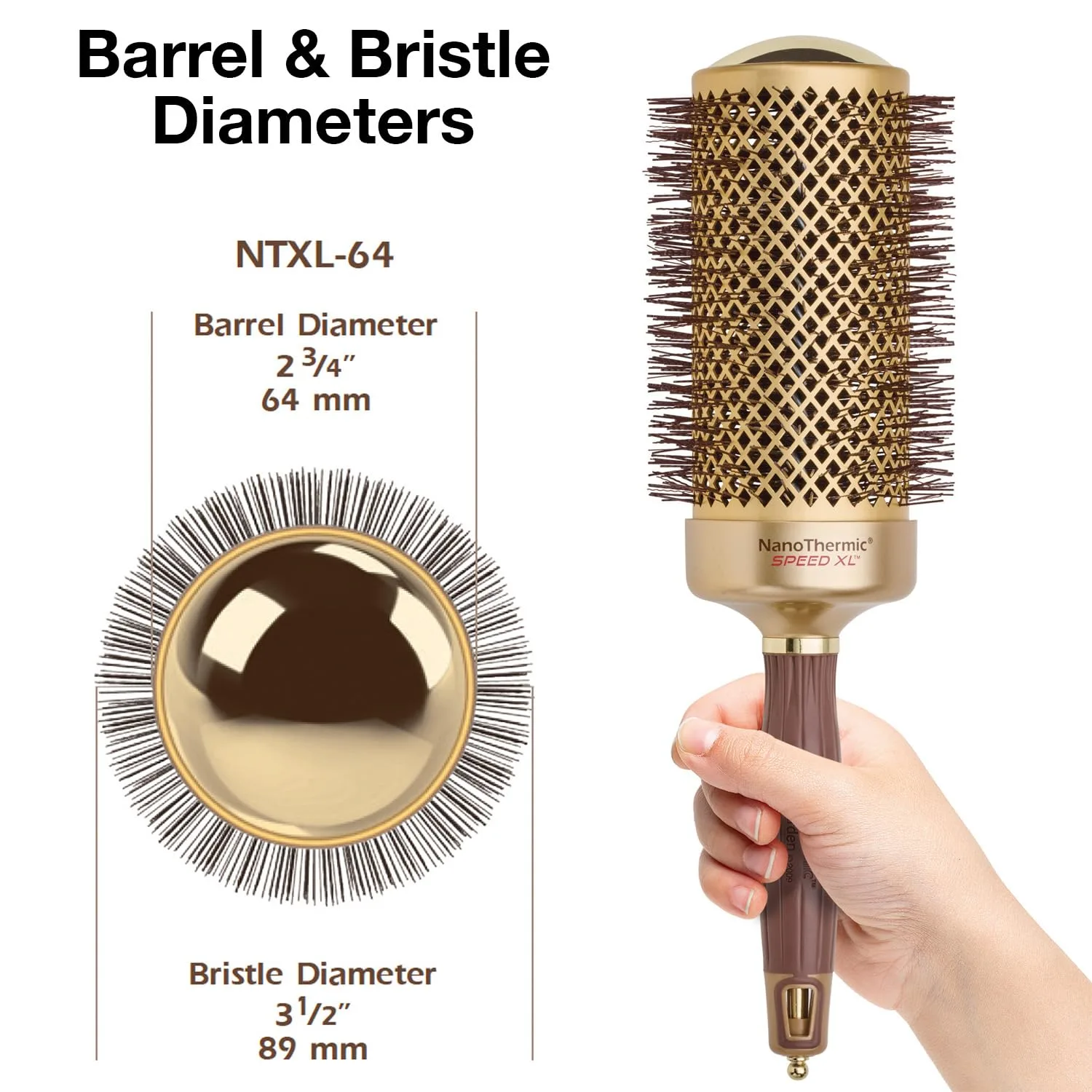 Термощетка для укладки волос Olivia Garden NanoThermic Ceramic + Ion Speed ​​XL Round Thermal Hair Brush - не электрическая - профессиональная щетка для нормальных и густых волос. 7 см — фото 2