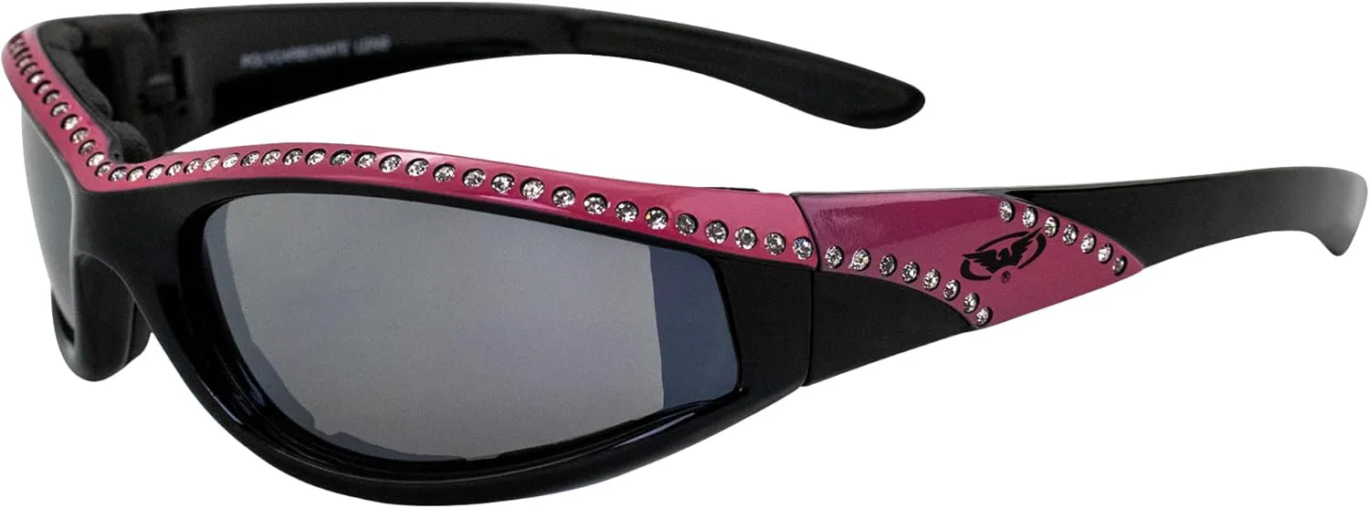 

Солнцезащитные очки Global Vision, размер: один, модель Marilyn 11 Pink FM Motorcycle Sunglasses - 86 кристальных стразов - зеркальные линзы, Flash Mirror