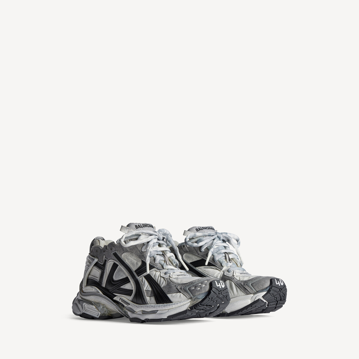 BALENCIAGA Мужские кроссовки Runner в сером/белом/черном цвете — фото 2