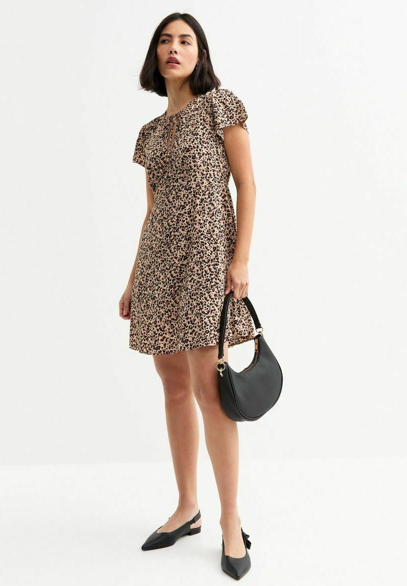 

Повседневное платье LEOPARD PRINT TIE NECK MINI New Look, коричневый