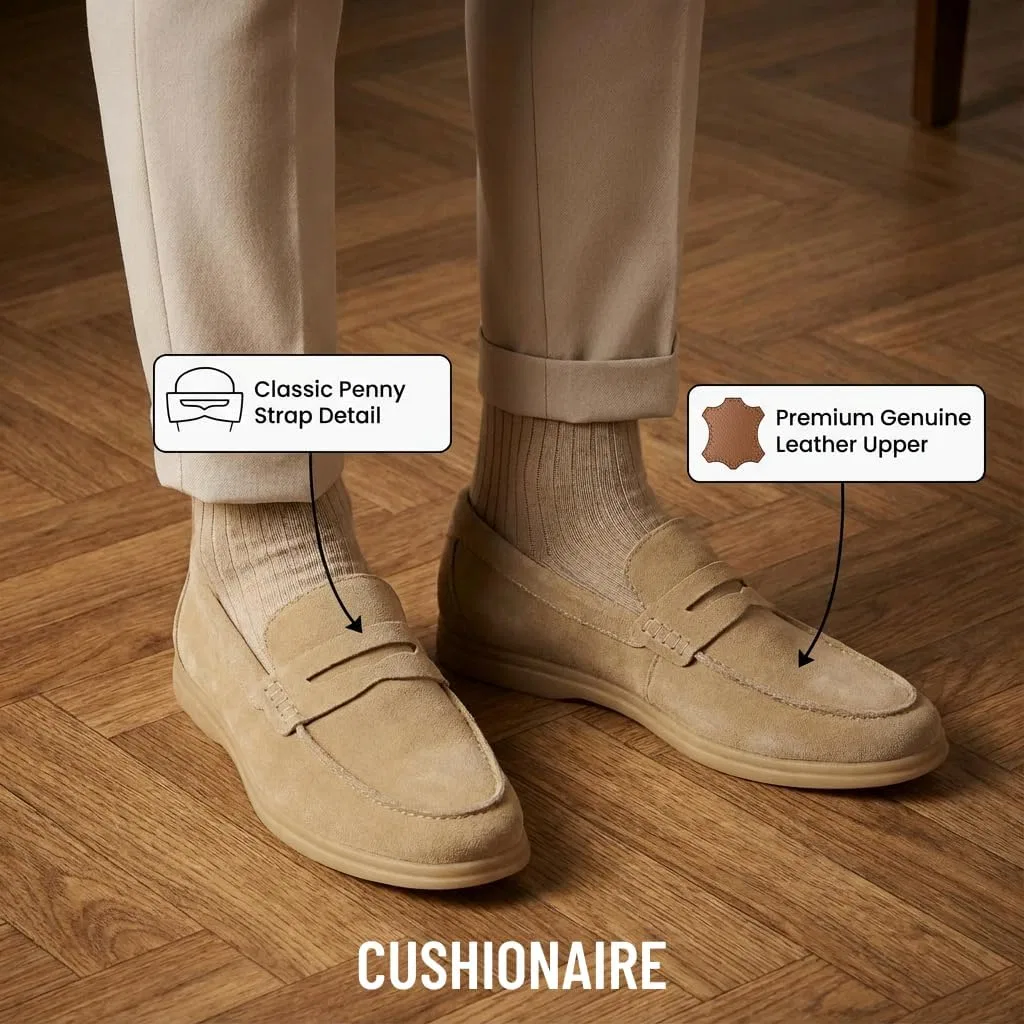 Мужские лоферы CUSHIONAIRE Selby из натуральной кожи с резиновой подошвой и эффектом памяти. Доступны модели широкой ширины, Taupe Suede — фото 4