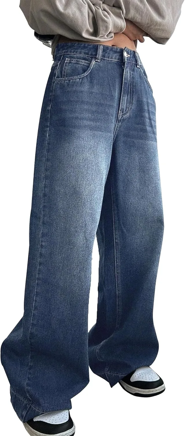 

Женские джинсы High Waist Baggy в стиле 90s Grunge Boyfriend, Wide Leg, цвет Retro Dark Blue Wash Flvsun