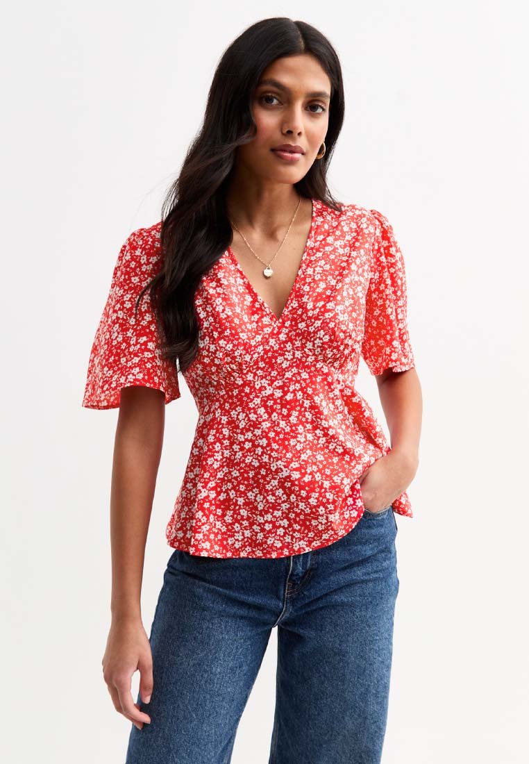 

Футболка с принтом RED FLORAL PRINT TOP New Look, цвет Red Pattern