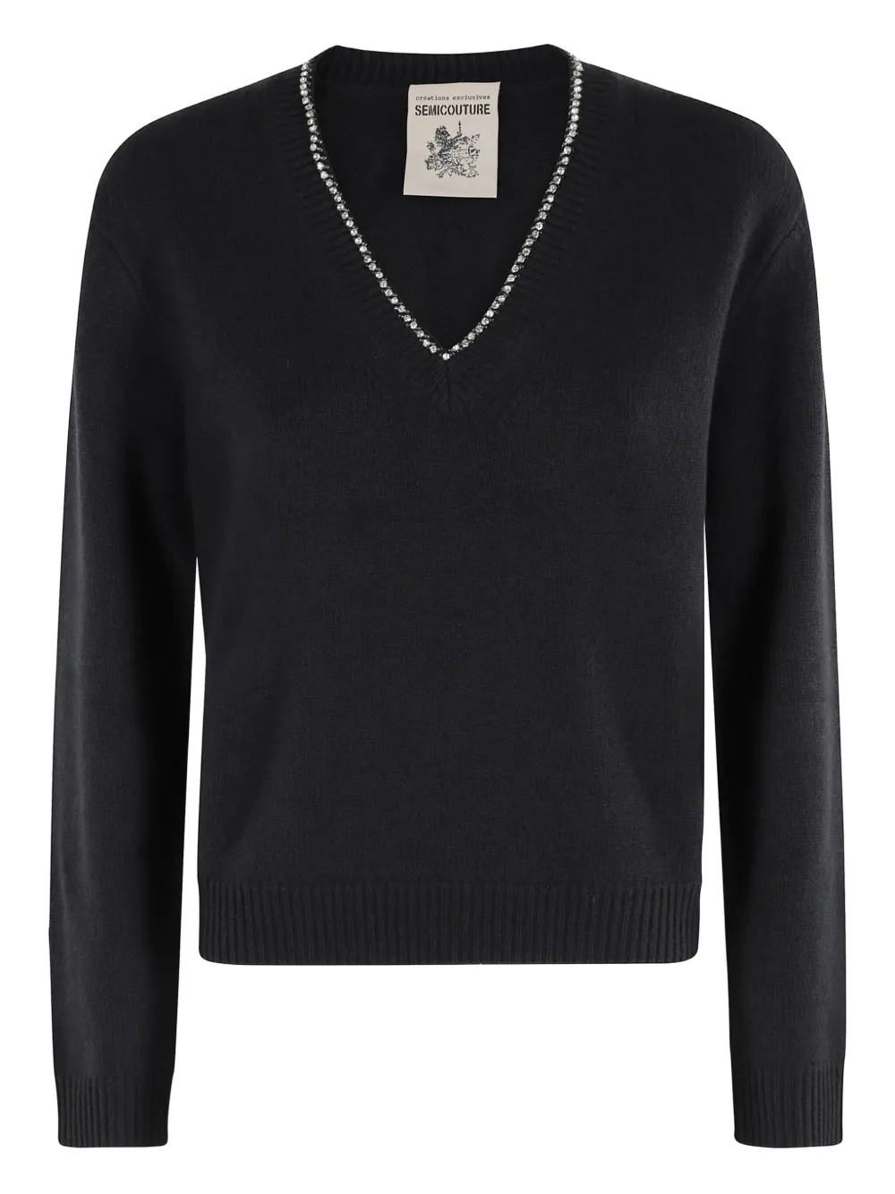 

Джемпер с V-образным вырезом, украшенный стразами Semicouture, черный