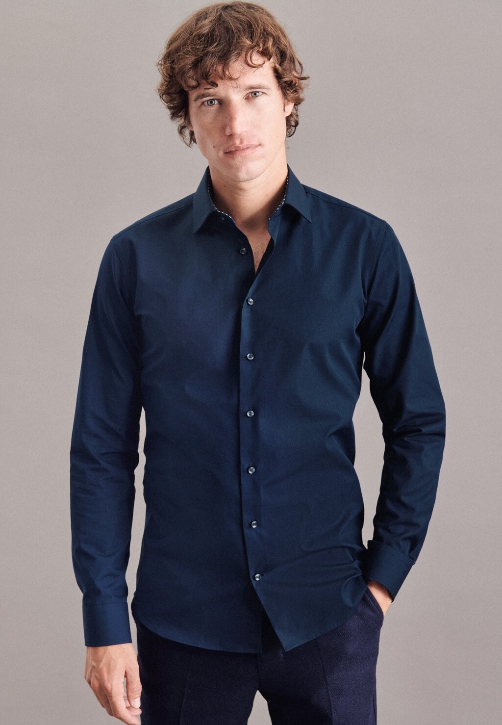 Классическая рубашка Kent X-Slim Fit Contrast Seidensticker, цвет navy — фото 2