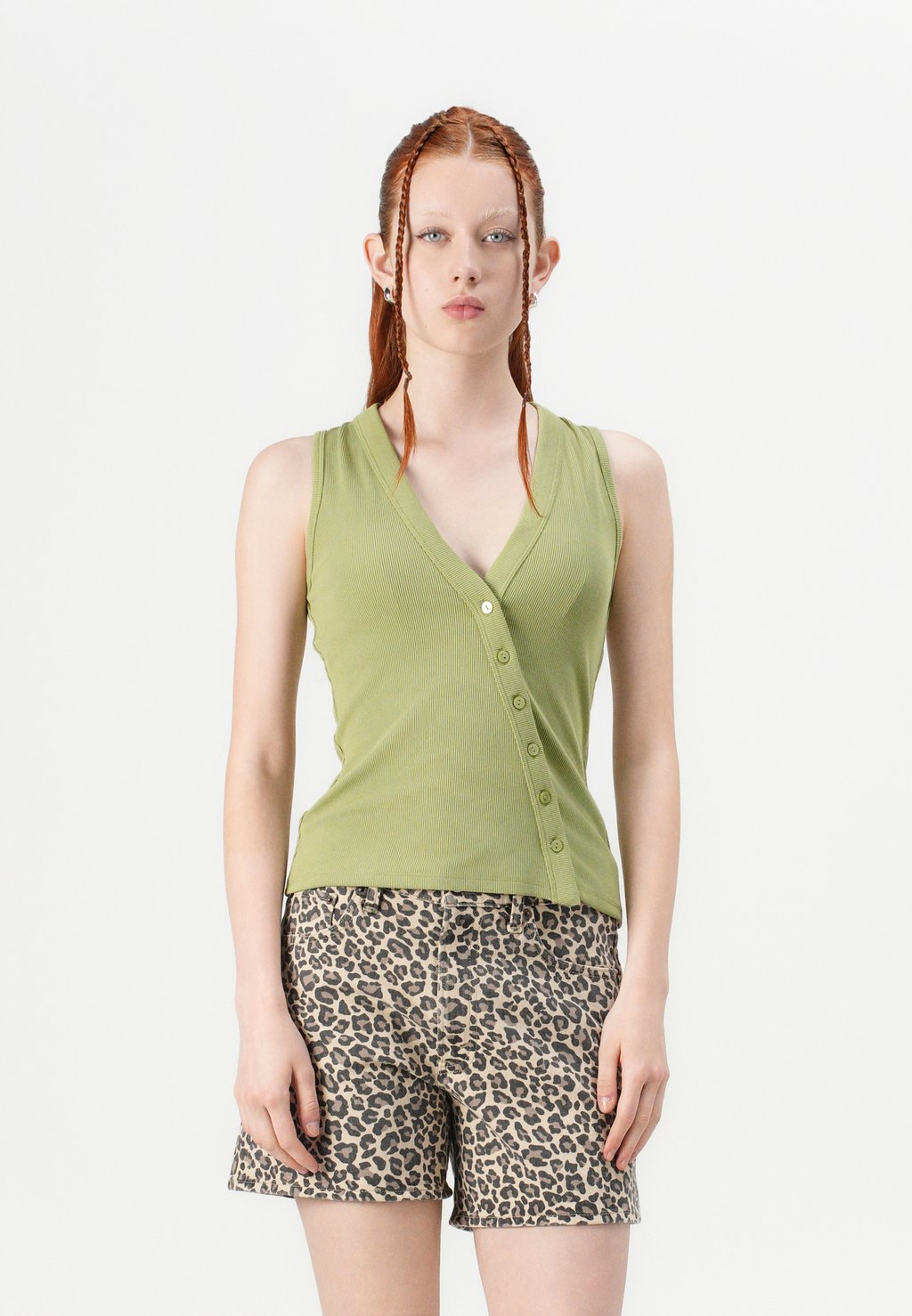 

Жилет BARE POWDERED BUTTON THROUGH LONGLINE VEST Abercrombie & Fitch, зеленый