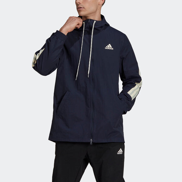 Куртка adidas M 3s Tape Jkt Colorblock Casual Sports Hooded Jacket Navy Blue, синий — фото 2