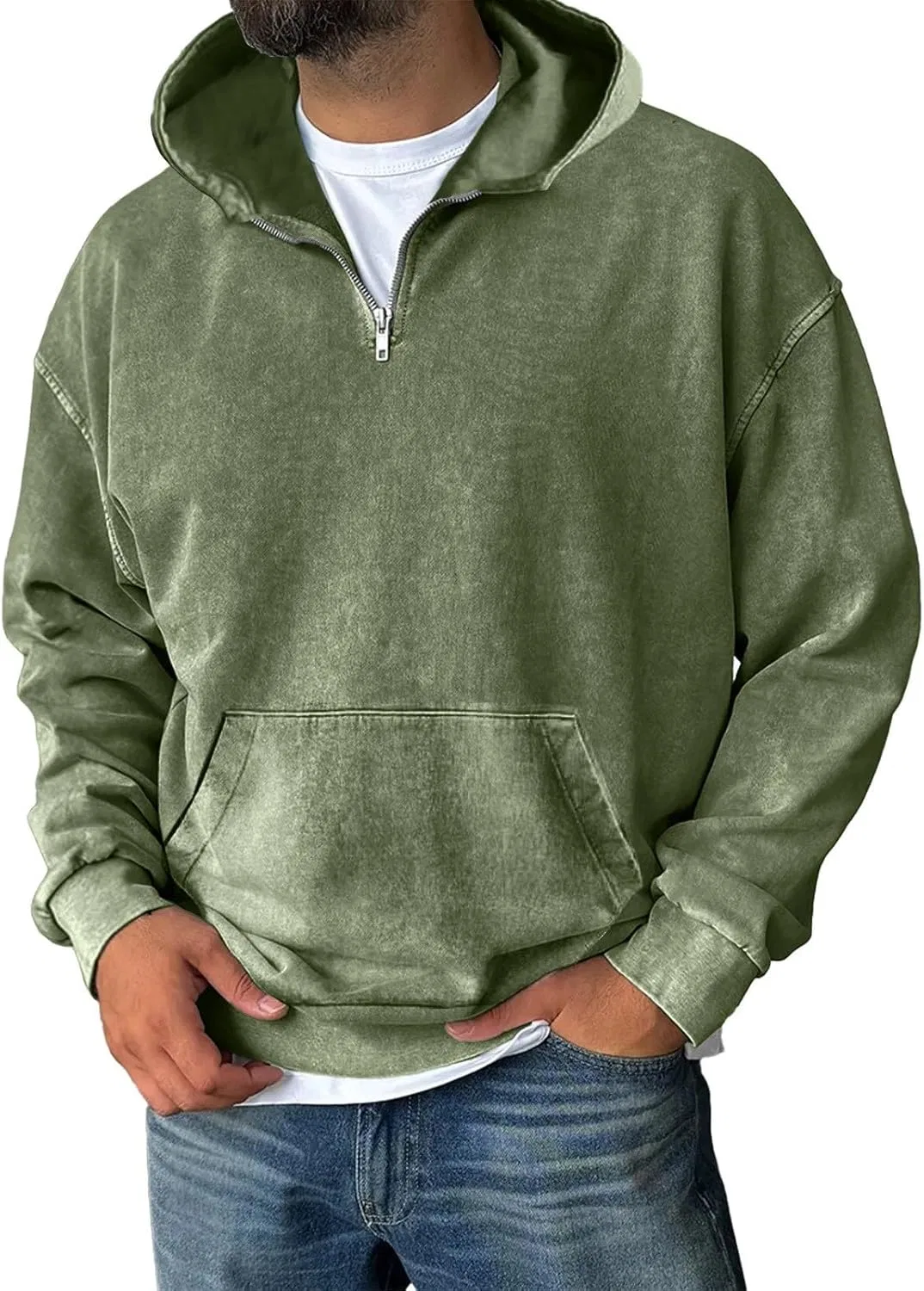 Худи мужское с капюшоном, на молнии, бренд Generic, цвет Blackish Green
