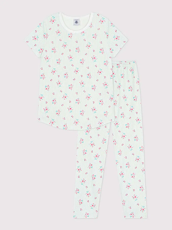 Пижама с бантом, PETIT BATEAU, белый/зеленый