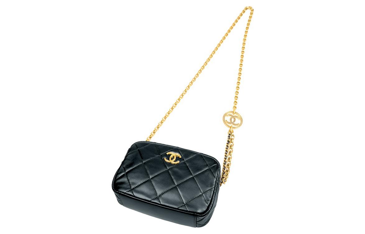 CHANEL Фотосумка из коровьей кожи и золотистого металла, мини-женская наплечная сумка, кроссбоди черная — фото 4
