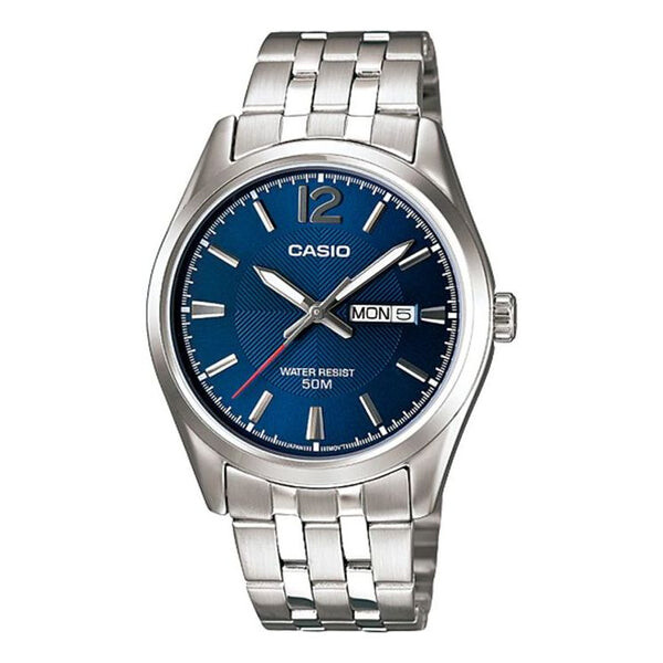 

Часы Men's CASIO Quartz Movement Stainless Steel Strap Waterproof Quartz Watch Blue Mens, синий