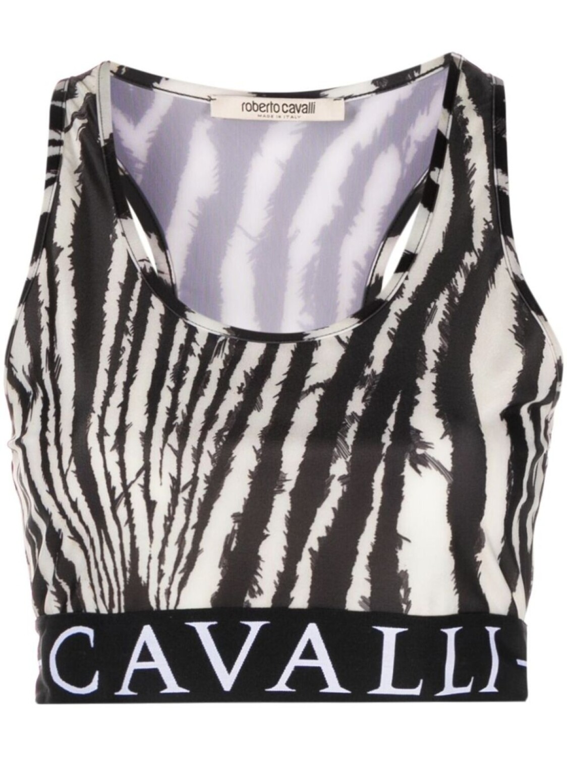 

Укороченный топ с анималистичным принтом Roberto Cavalli, черный