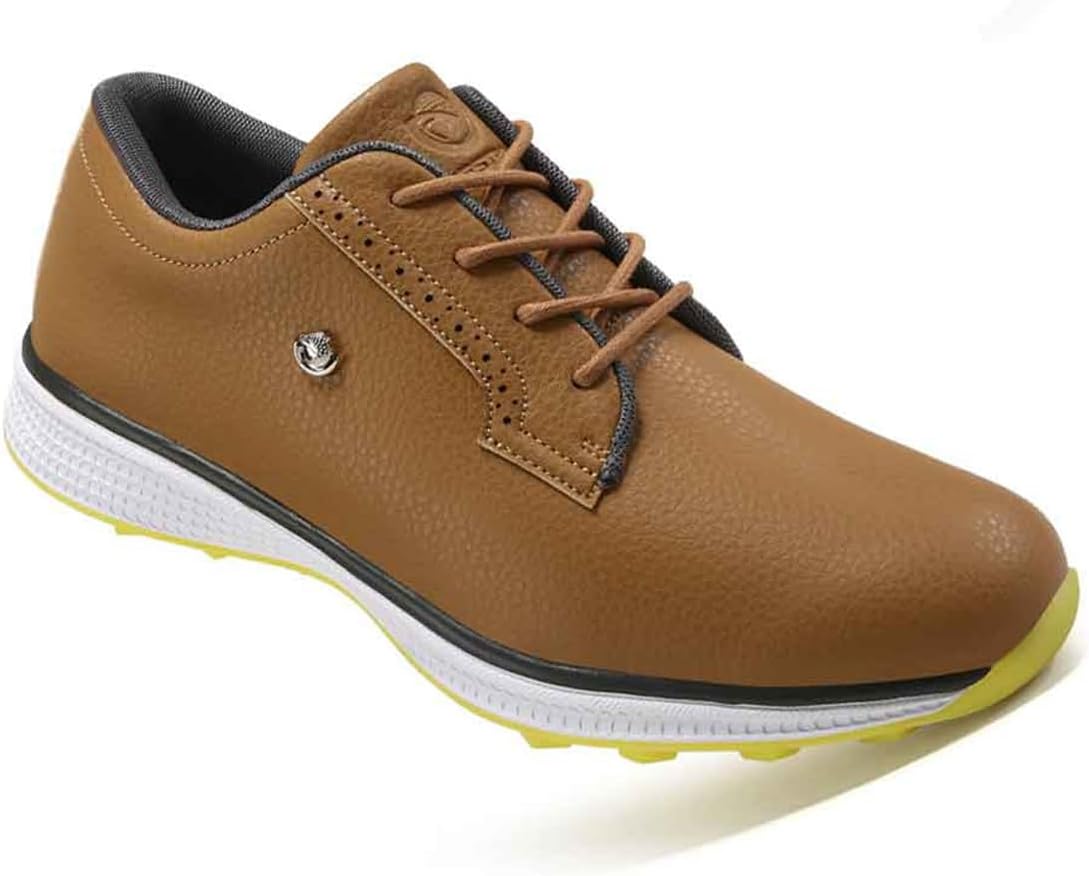 

Мужские гольф-туфли VEACAM без шпилек, удобные кожаные кроссовки для прогулок и спорта на открытом воздухе, коричневый