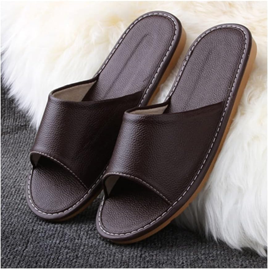 

Сандалии-тапочки GHYUB из натуральной кожи с открытым носком - летние, для дома и офиса - повседневная домашняя обувь - подарок для мужчин и женщин, темно-коричневый