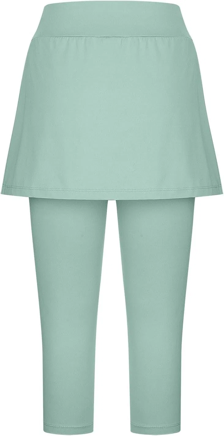 Леггинсы-капри с юбкой для женщин, со сжатием живота, Mint Green — фото 4