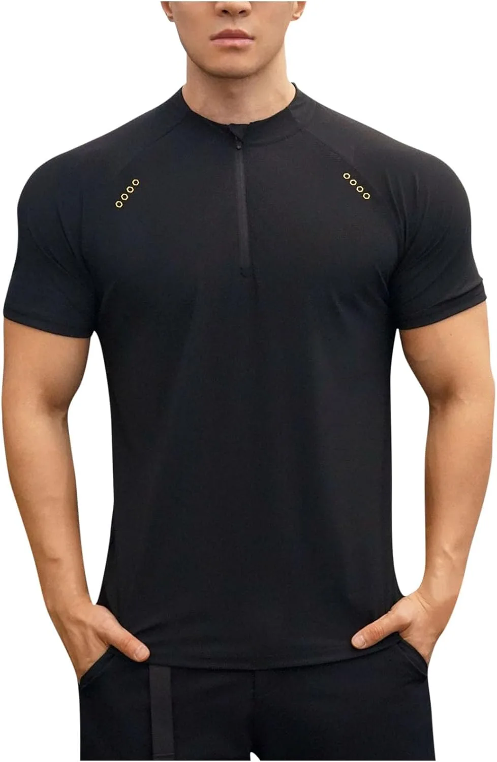 

Мужская футболка с коротким рукавом и четвертью молнии для тренировок Quick Dry Sdeycui