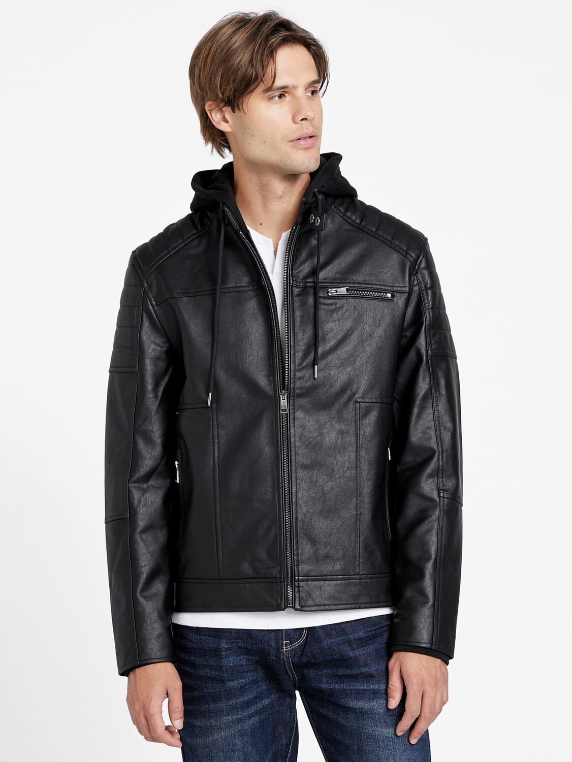 

Мотокуртка Davino из искусственной кожи с капюшоном Guess Factory, черный