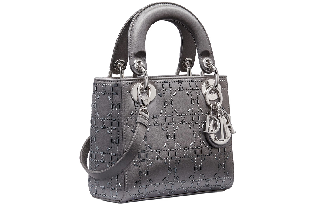 Dior Женская атласная сумка Lady Satin Lady Bag, сумка через плечо, сумка-кроссбоди, мини-сумочка серого цвета — фото 3