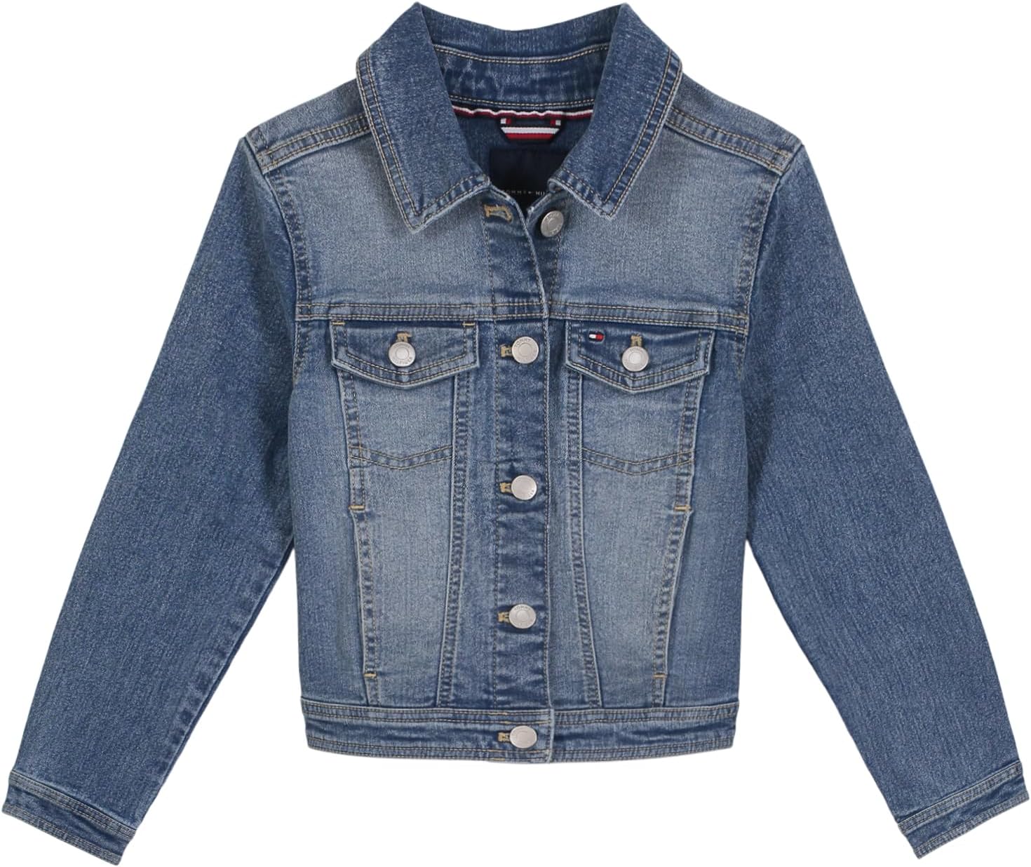 

Классическая джинсовая куртка Tommy Hilfiger для девочек, джинсовое пальто с вышитым логотипом и передними карманами, Dekalb Wash