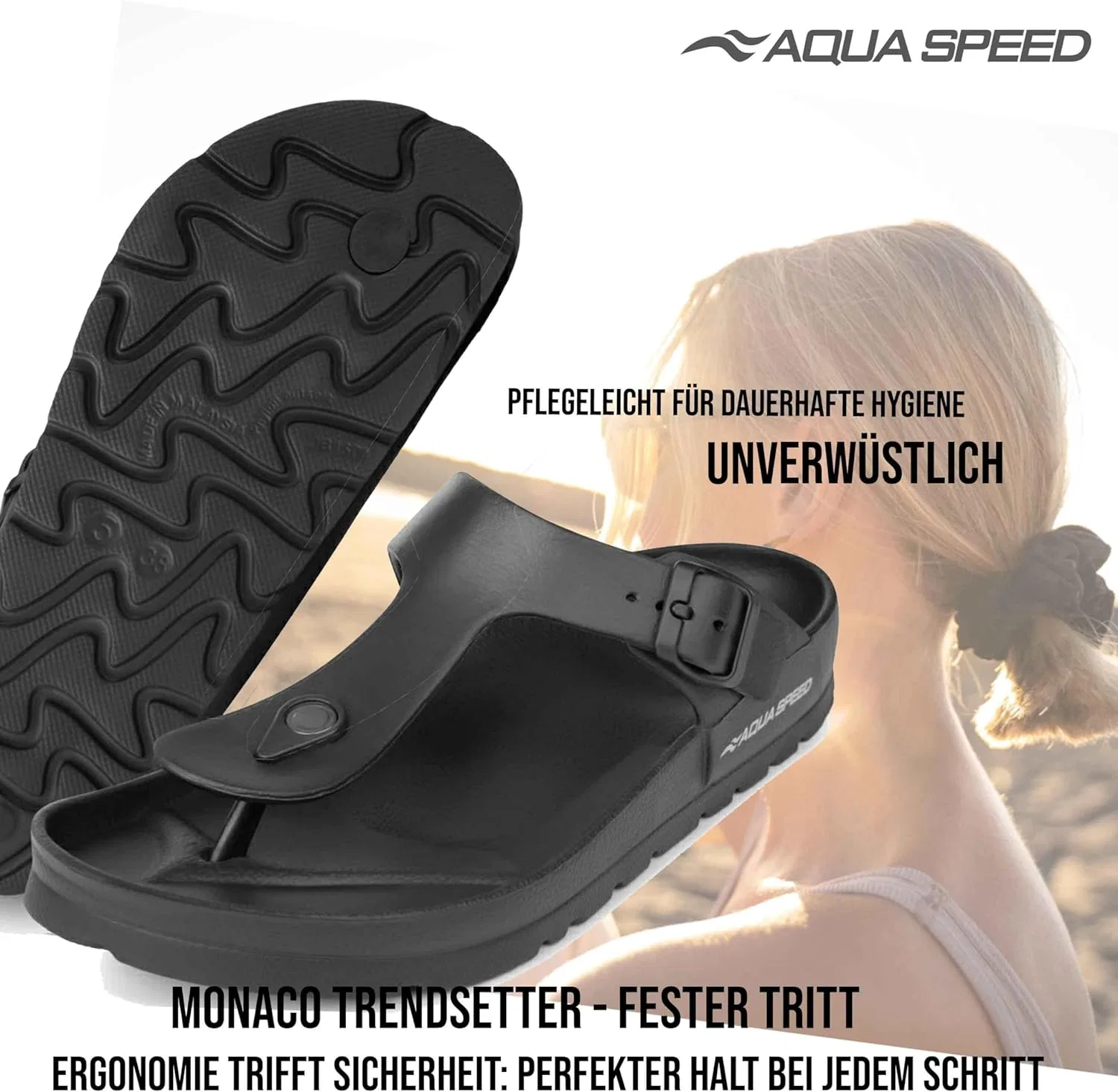 Сандалии для ванной Aqua Speed ​​Monaco с разделителем для пальцев ног из ЭВА для мужчин и женщин. Двойная плотность комфорта в сочетании со стилем, Black — фото 3