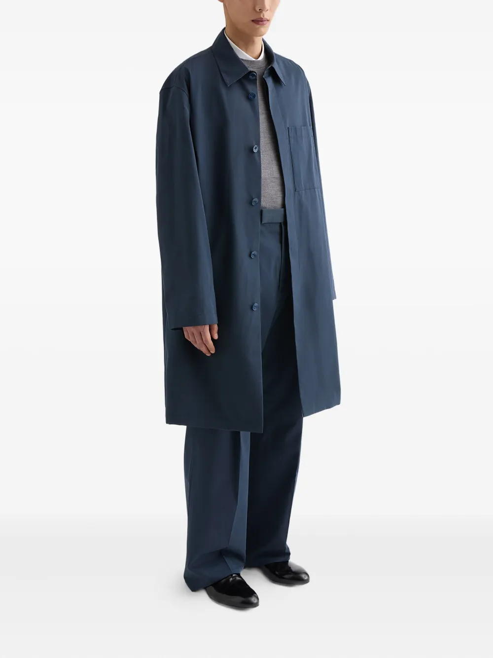 Поплиновое пальто с нагрудным карманом Jil Sander, синий — фото 2