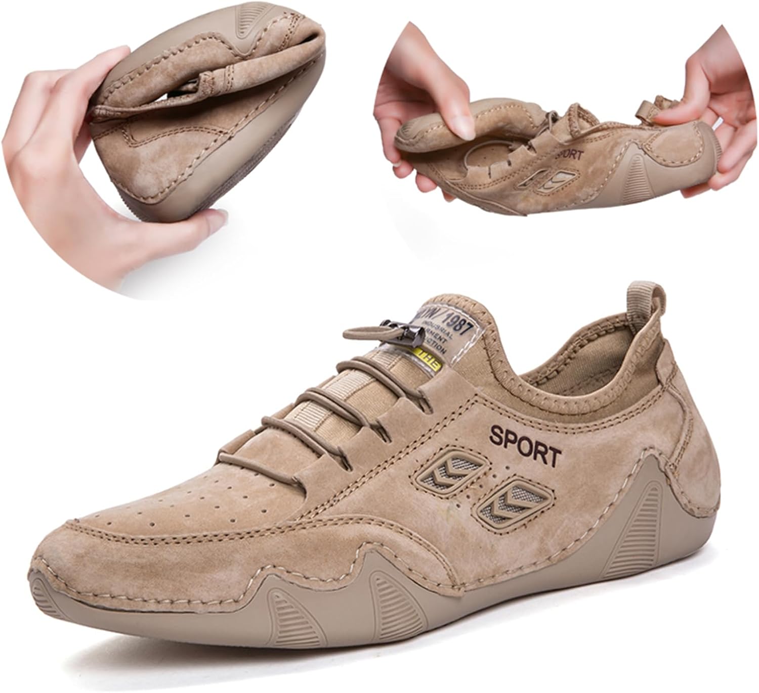 

Мужские ручной работы дышащие сетчатые слипоны, легкие повседневные лоферы с круглым носком и противоскользящей подошвой для ежедневной носки и походов на открытом воздухе Tixewsjh, бежевый