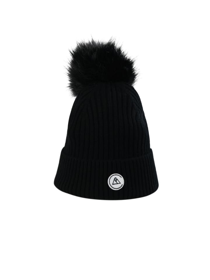 

CASH-MERE.CH Органическая ребристая шапка-бини с помпоном, черная
