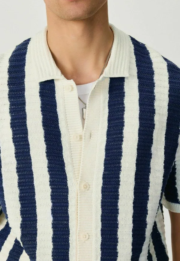 Полосатая рубашка стандартного кроя Next, White/Navy Blue — фото 4