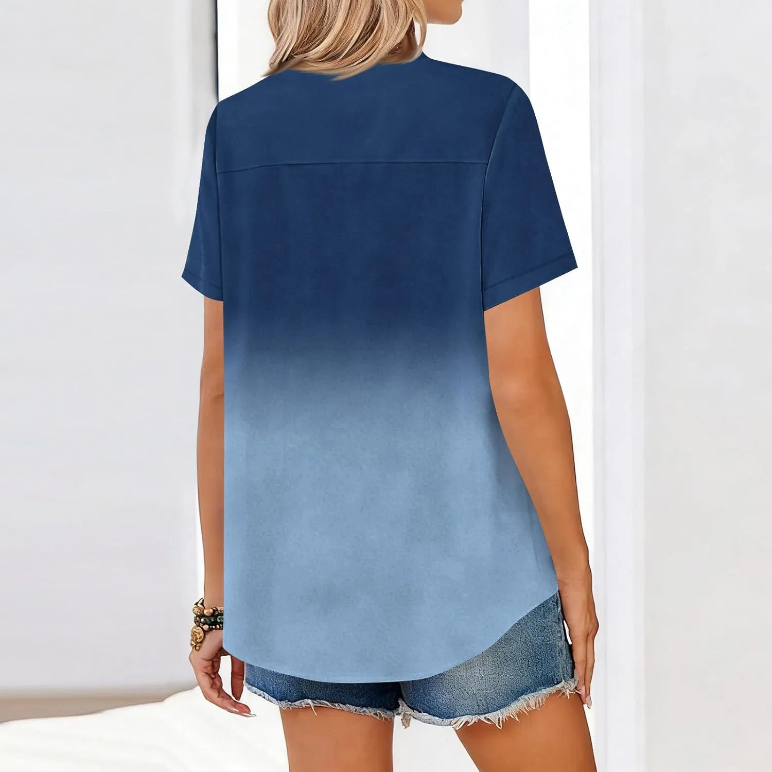 Блуза женская с принтом, Polyester/Spandex, 2-blue — фото 3