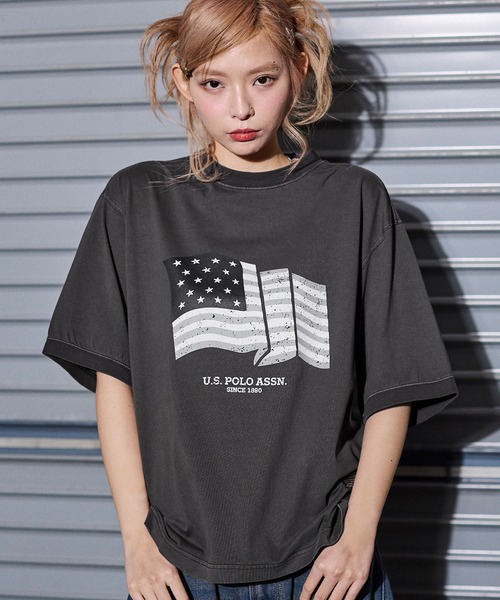 

U.S. POLO ASSN. Футболка с принтом флага, унисекс, US POLO ASSN., черный
